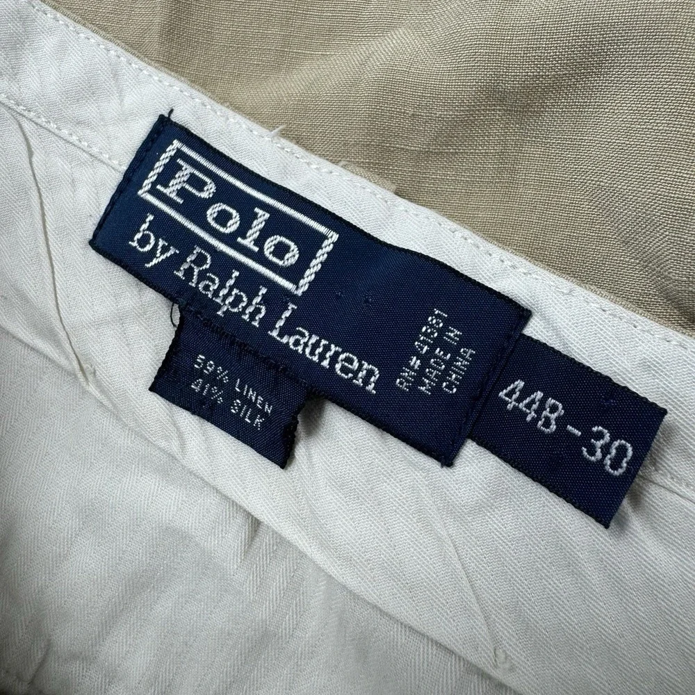 Polo Ralph Lauren VTG Tan Linen Silk Men's Pleated Trouser Size 44x30